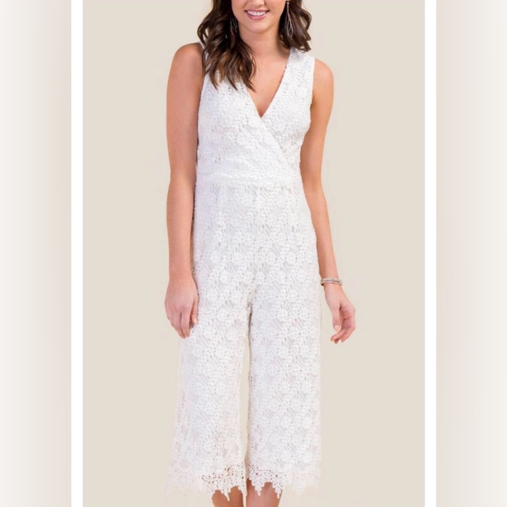 V-Neck White Lace Jumpsuit